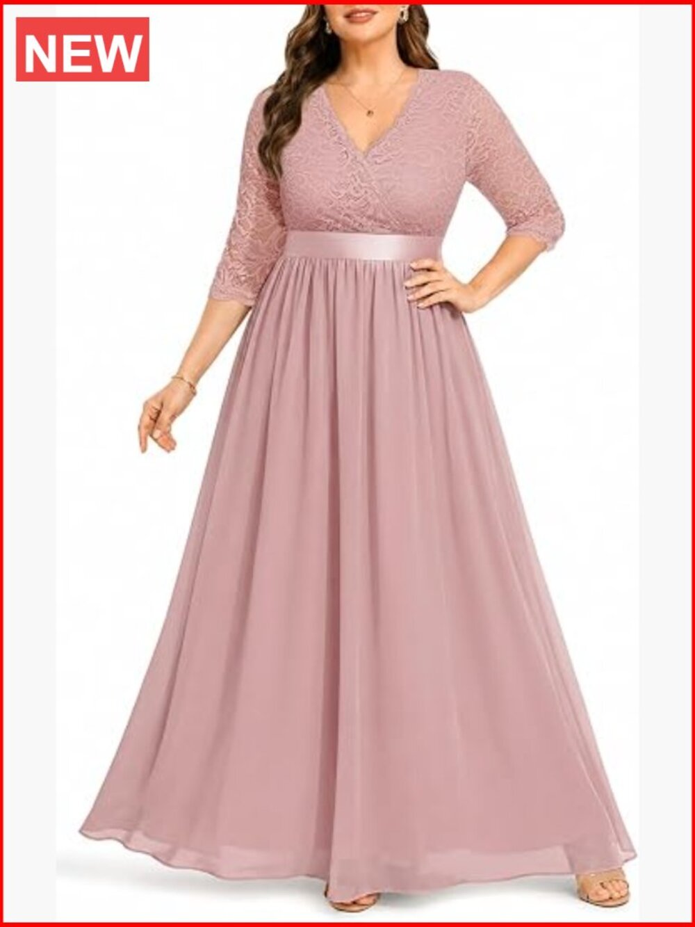 Formal Lace Chiffon Maxi Dress Plus Size - Wrap Neck A-Line Long Evening Gown
